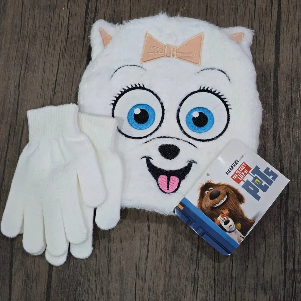 Universal Studios ✦ Gidget Winter Set ✦ White Blue Knit Hat Gloves Snow Gear NWT